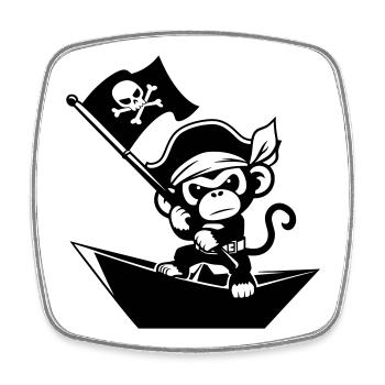 Singe pirate dans un bateau en papier - Magnet carré - blanc - Devant