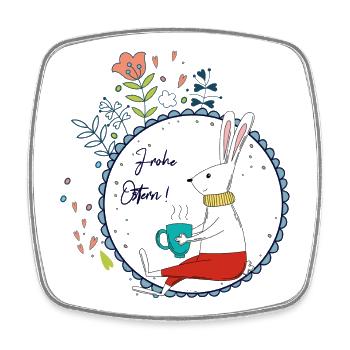 Easter bunny with tea cup - Square fridge magnet - white - Front