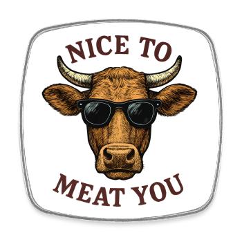NICE TO MEAT YOU Stier mit Sonnenbrille - Viereckiger Kühlschrankmagnet - Weiß - Vorne
