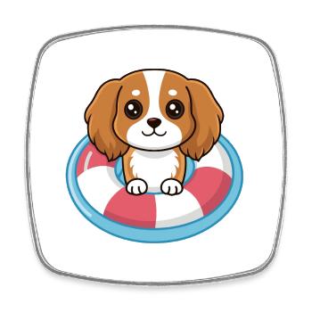 Chiot adorable en bouée piscine - Magnet carré - blanc - Devant