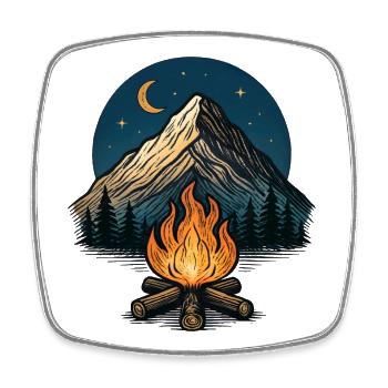 Bergmond Lagerfeuer Nacht - Viereckiger Kühlschrankmagnet - Weiß - Vorne