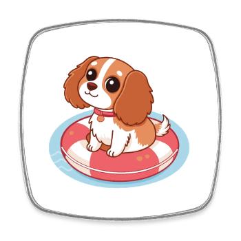 Chiot Mignon sur Bouée Flottante - Magnet carré - blanc - Devant