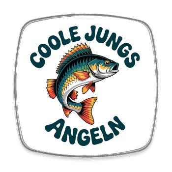 Coole Jungs Angeln Cartoon Motiv - Viereckiger Kühlschrankmagnet - Weiß - Vorne