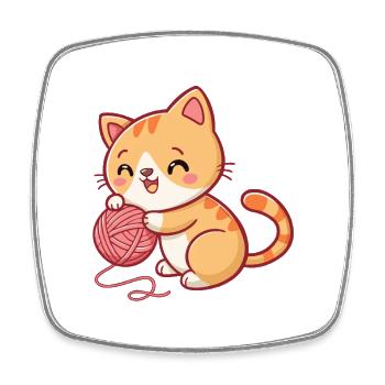 Happy playful kitten with ball - Square fridge magnet - white - Front
