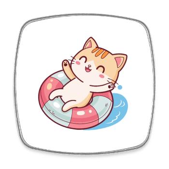 Chat nageur sur bouée de sauvetage - Magnet carré - blanc - Devant