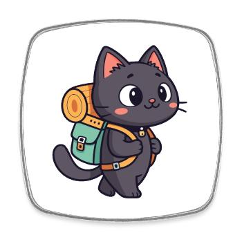 Wanderkatze mit Rucksack - Viereckiger Kühlschrankmagnet - Weiß - Vorne