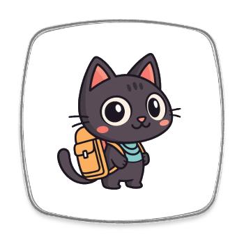 Chat explorateur mignon à cartable - Magnet carré - blanc - Devant