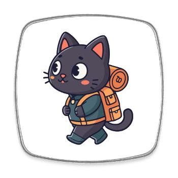 Chat randonneur aventurier pelucheux - Magnet carré - blanc - Devant
