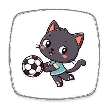 Chat foot mignon joueur - Magnet carré - blanc - Devant