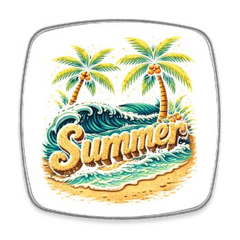 Palm Trees Beach Waves Illustration - Square fridge magnet - white - Front