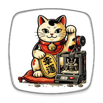 Lucky Maker Cat – Die glückliche Katze der Créates - Viereckiger Kühlschrankmagnet - Weiß - Vorne