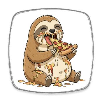Süßer Faultier Cartoon Pizza Salami Tollpatsch - Viereckiger Kühlschrankmagnet - Weiß - Vorne