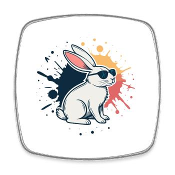 Cooler Hase mit Gläsern und Spritzern - Viereckiger Kühlschrankmagnet - Weiß - Vorne