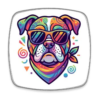 Abstrakte Kunst Bulldog Sonnenbrille Hundemotiv - Viereckiger Kühlschrankmagnet - Weiß - Vorne