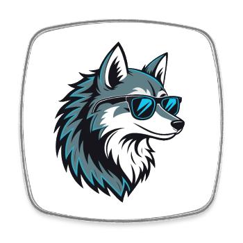 Loup stylé en lunettes bleues - Magnet carré - blanc - Devant
