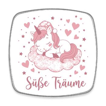 Süße Träume Einhorn auf Wolke - Viereckiger Kühlschrankmagnet - Weiß - Vorne