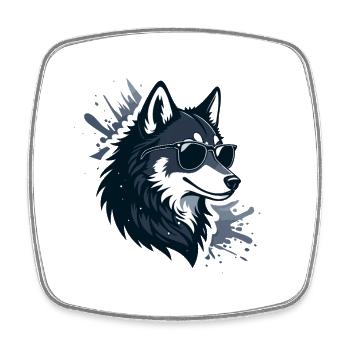 Wolf-Sonnenbrillen-Splash - Viereckiger Kühlschrankmagnet - Weiß - Vorne