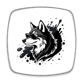 Husky Rocker Dark Glasses - Viereckiger Kühlschrankmagnet - Weiß - Vorne