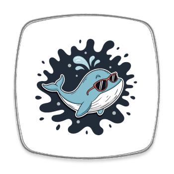 Chill Whale mit coolen Gläsern - Viereckiger Kühlschrankmagnet - Weiß - Vorne