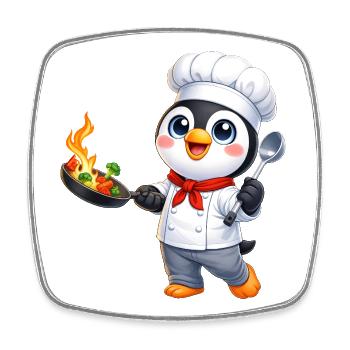 Cute Penguin Chef Cartoon Food Cooking - Square fridge magnet - white - Front