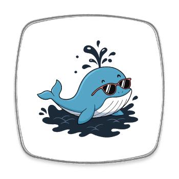 Smiling blue whale with glasses - Square fridge magnet - white - Front