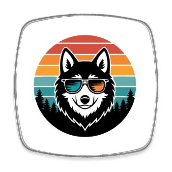 Husky rétro soleil lunettes - Magnet carré - blanc - Devant