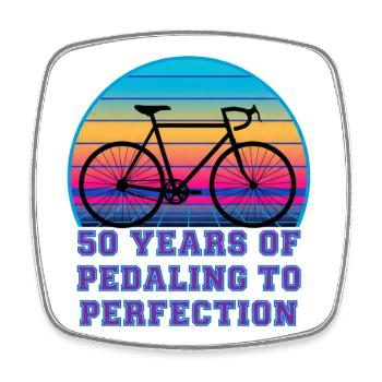 50 Jahre Pedalfahren mit dem Retro Sunset Rennrad - Viereckiger Kühlschrankmagnet - Weiß - Vorne