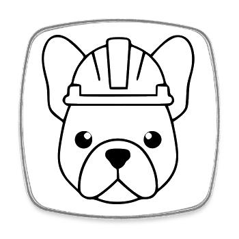 Frenchie Bauarbeiter Helm Outline - Viereckiger Kühlschrankmagnet - Weiß - Vorne