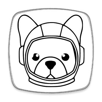 Frenchie Astronaut Helmet Outline - Square fridge magnet - white - Front