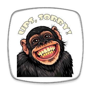 Oops, sorry! Funny Grinning Cartoon Monkey - Square fridge magnet - white - Front