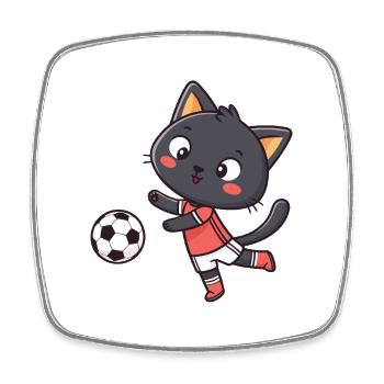 Chat Footballeur Cartoonisé - Magnet carré - blanc - Devant