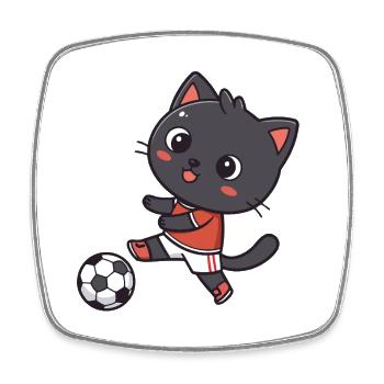 Chaton Footballeur Cartoon Football - Magnet carré - blanc - Devant