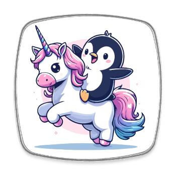 Le manchot chevauche la licorne - Magnet carré - blanc - Devant