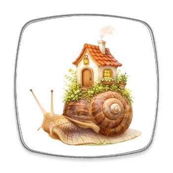 Snail with small house fantasy illustration - Square fridge magnet - white - Front