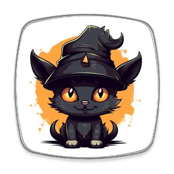 Witch cat in Halloween look - cat - Square fridge magnet - white - Front