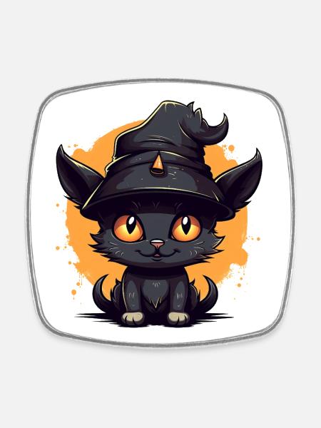 Witch cat in Halloween look - cat - Square fridge magnet - white