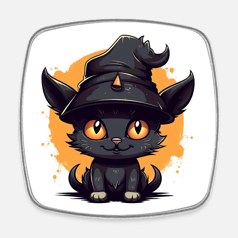 Witch cat in Halloween look - cat - Square fridge magnet - white