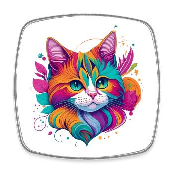 Art de portrait coloré de chat - Chat - Magnet carré - blanc - Devant