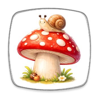 Toadstool with Snail Cute Forest Motif - Square fridge magnet - white - Front
