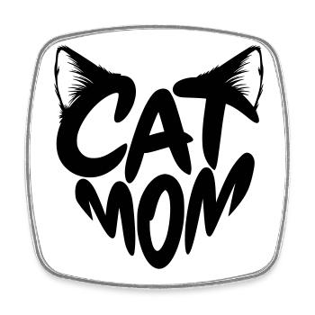 Cat Mom, Katzenmama Herz Typo mit Katzenohren - Viereckiger Kühlschrankmagnet - Weiß - Vorne