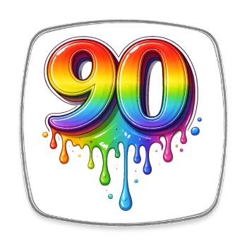 90 Rainbow Retro Number - Square fridge magnet - white - Front