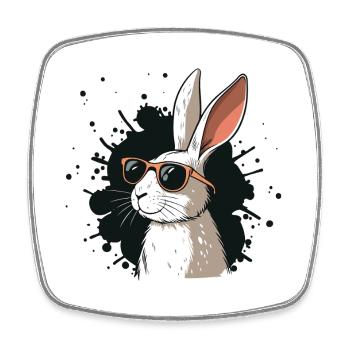 Lapin cool lunettes sur fond noir - Magnet carré - blanc - Devant