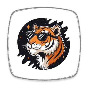 Tigre cosmique lunettes - Magnet carré - blanc - Devant