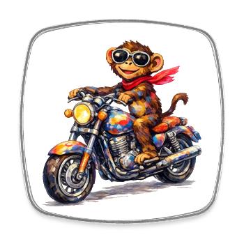 Singe coloré à moto - Magnet carré - blanc - Devant