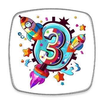 Art de fusées pour le 3e anniversaire - Magnet carré - blanc - Devant