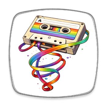 Retro Kassette mit Regenbogen Band   - Viereckiger Kühlschrankmagnet - Weiß - Vorne