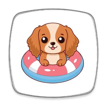 Kawaii-Welpe auf Pastellboje - Viereckiger Kühlschrankmagnet - Weiß - Vorne