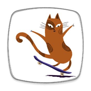 Skateboard pour chat - Magnet carré - blanc - Devant