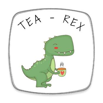 Funny T-Rex Tea Time - Square fridge magnet - white - Front