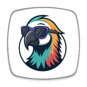 Farbenfroher Papagei mit Brille - Viereckiger Kühlschrankmagnet - Weiß - Vorne